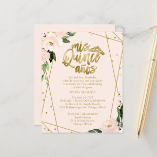 Budget Quinceanera-inbjudan Guld Folie Blush Rosa