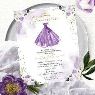 Budget Quinceanera Inbjudan Lila Blommig Klänning