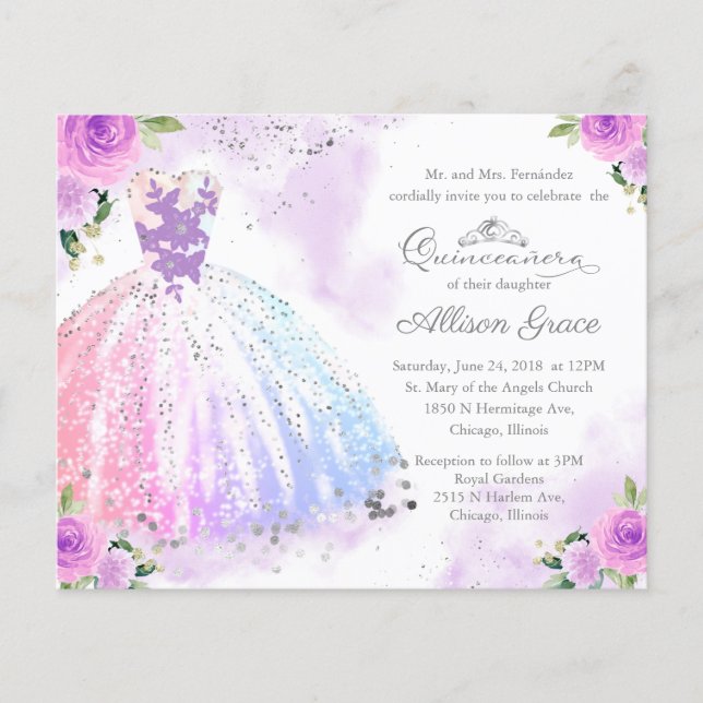 Budget Quinceanera-inbjudan Padrinos och Damas (Framsida)