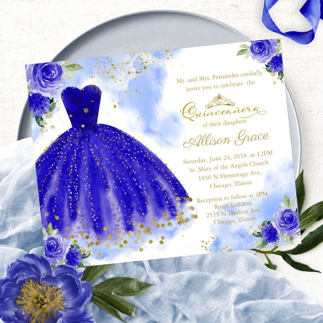Budget Quinceanera-inbjudan Royal Blue klänning (Skapare uppladdad)