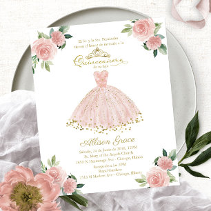 Budget Quinceanera Inbjudan Spansk Blush Klänning