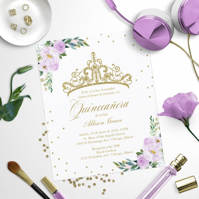 Budget Quinceanera-inbjudan Spansk Guldtiara (Skapare uppladdad)