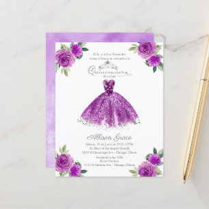 Budget Quinceanera-inbjudan spansk lila klänning