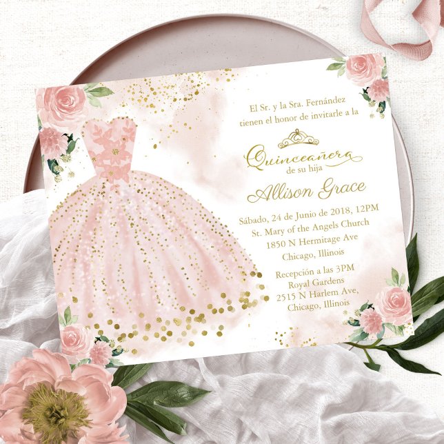 Budget Quinceanera-inbjudan Spansk rosafärgad (Skapare uppladdad)