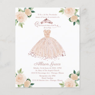 Budget Quinceanera-inbjudan Spansk rosafärgad klän