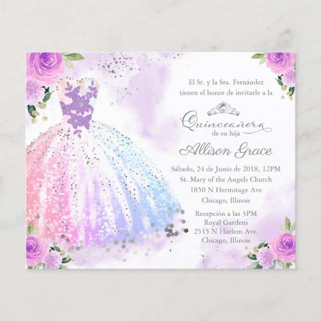 Budget Quinceanera-inbjudan Spanska Färgrik (Framsida)