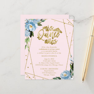 Budget Quinceanera-inbjudan Spanska Rosa Blå