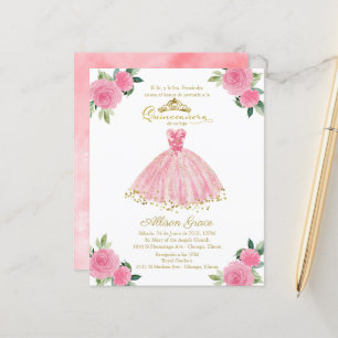 Budget Quinceanera Inbjudan Spanska Rosa Klänning