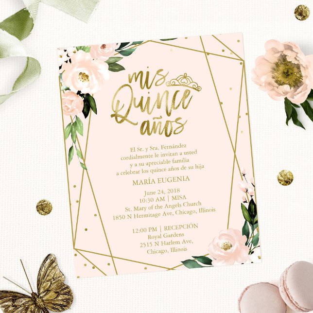 Budget Quinceanera-inbjudan spanska rosa rodnad (Skapare uppladdad)
