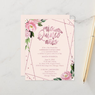 Budget Quinceanera-inbjudan spanska rosa rodnad