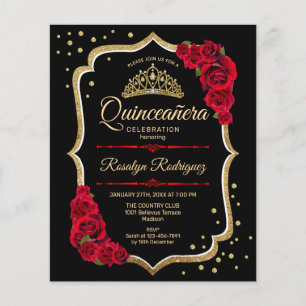 Budget Quinceanera - inbjudan till Black Red Guld Flygblad