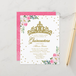 Budget Quinceanera-inbjudan till Guld Tiara