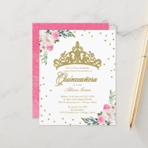 Budget Quinceanera-inbjudan till spanska Guld Tiar