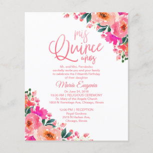 Budget Quinceañera-inbjudningar Hot Pink Blommig
