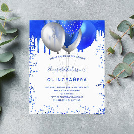 Budget Quinceanera kunglig blå vit inbjudan