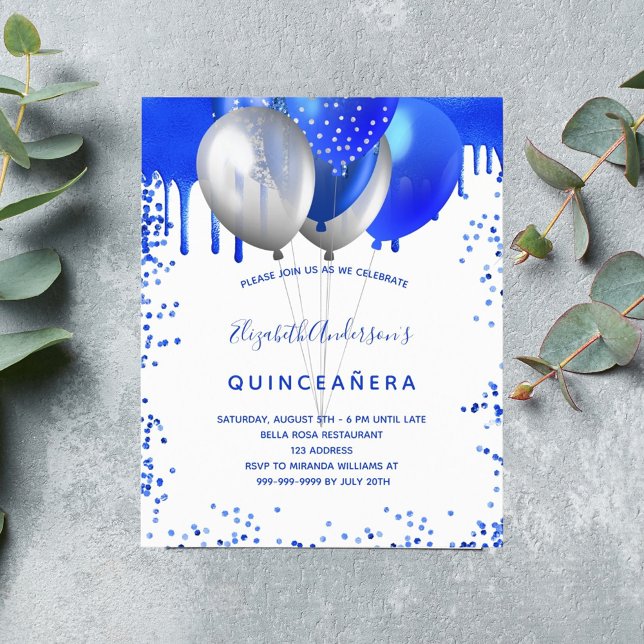 Budget Quinceanera kunglig blå vit inbjudan (Skapare uppladdad)
