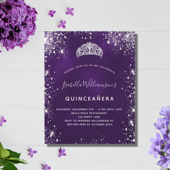 Budget Quinceanera lila silver glitter tiara (Skapare uppladdad)