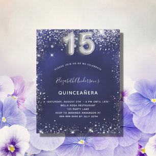Budget Quinceanera marinblå silver inbjudan