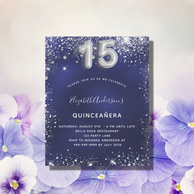 Budget Quinceanera marinblå silver inbjudan (Skapare uppladdad)