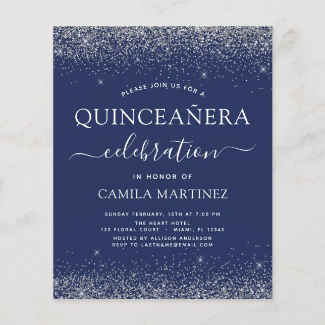 Budget Quinceanera Navy Blue Silver Glitter (Framsida)