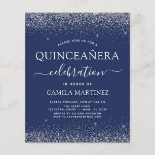 Budget Quinceanera Navy Blue Silver Glitter Flygblad