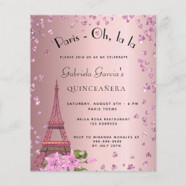 Budget Quinceanera Paris rosabruten inbjudan