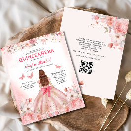 Budget Quinceañera QR-kod Blommigt för Rosa Flygblad