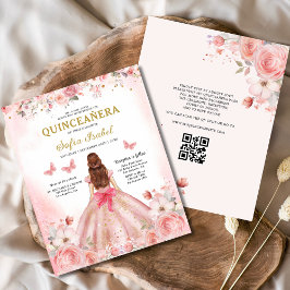 Budget Quinceañera QR-kod Blommigt för Rosa Flygblad