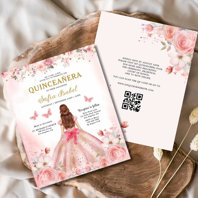 Budget Quinceañera QR-kod  Blommigt för Rosa Flygblad (Skapare uppladdad)