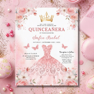 Budget Quinceañera Rosa Blommigt Butterfly Flygblad