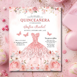 Budget Quinceañera Rosa Blommigt Butterfly Flygblad