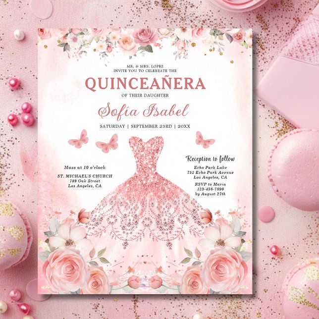 Budget Quinceañera  Rosa Blommigt Butterfly Flygblad (Skapare uppladdad)