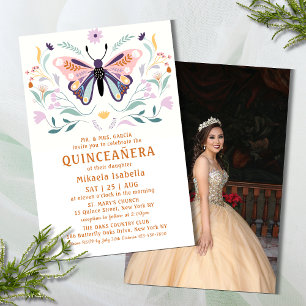 Budget Quinceañera Rosa Butterfly Photo Blommigt Flygblad