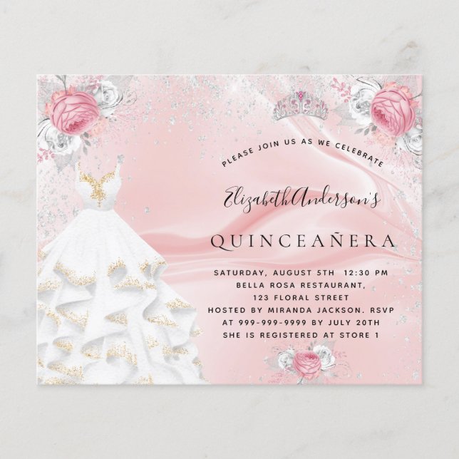 Budget Quinceanera  rosa glitter klädtiara (Framsida)