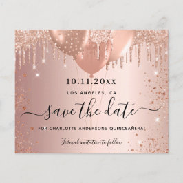 Budget Quinceanera rosa guld glitter spara datum