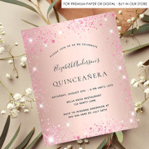 Budget Quinceanera rosa guld rosa inbjudan