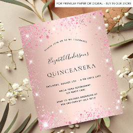 Budget Quinceanera rosa guld rosa inbjudan