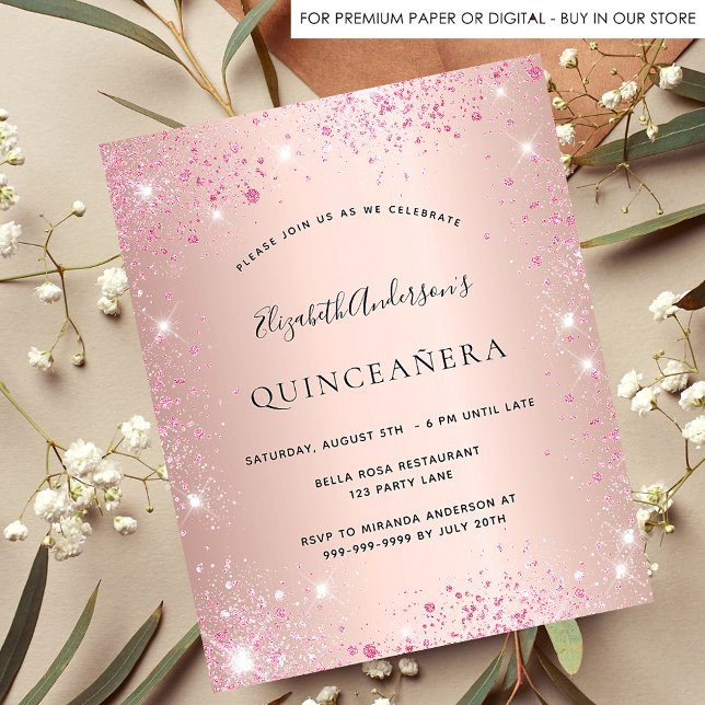 Budget Quinceanera rosa guld rosa inbjudan (Skapare uppladdad)