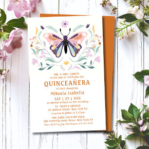 Budget Quinceañera Rosa Lila Butterfly Blommigt Flygblad