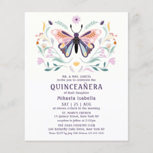 Budget Quinceañera Rosa Lila Butterfly Blommigt Flygblad