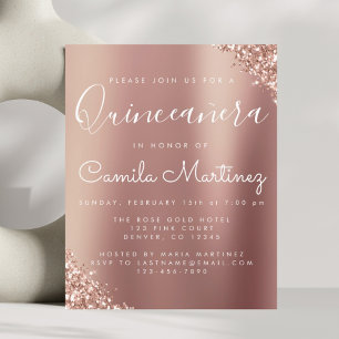 Budget Quinceanera Rosa Rosa Guld - Glitter