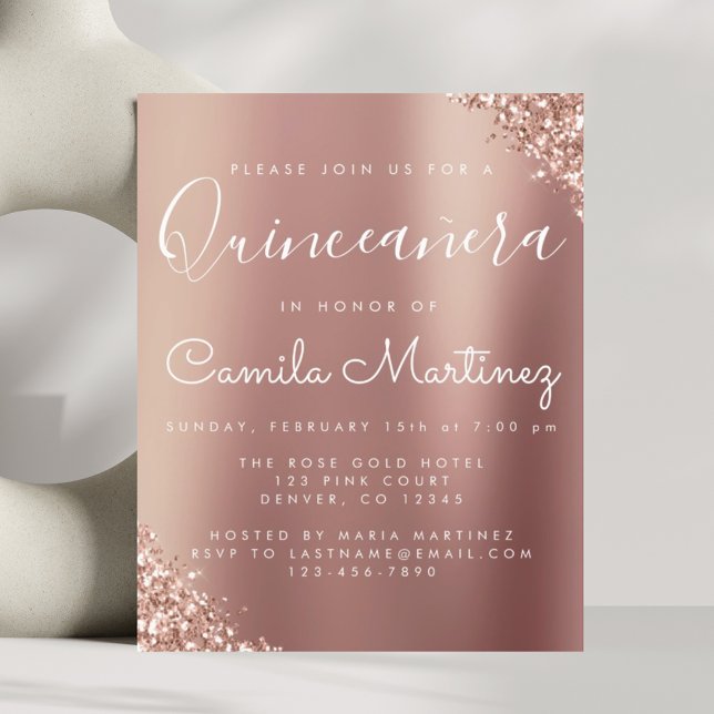 Budget Quinceanera Rosa Rosa Guld - Glitter (Skapare uppladdad)