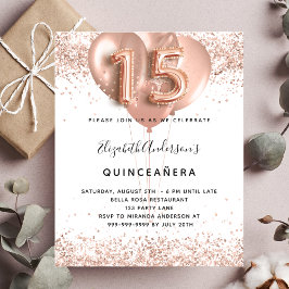 Budget Quinceanera roséguld ballonger inbjudan