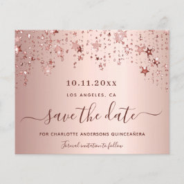 Budget Quinceanera roséguld rodnad Save the Date