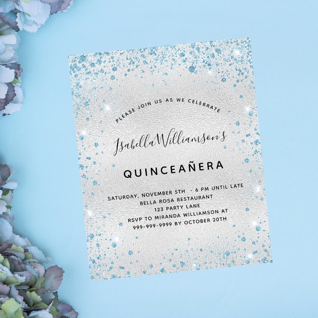 Budget Quinceanera silverblå glitterdamm (Skapare uppladdad)