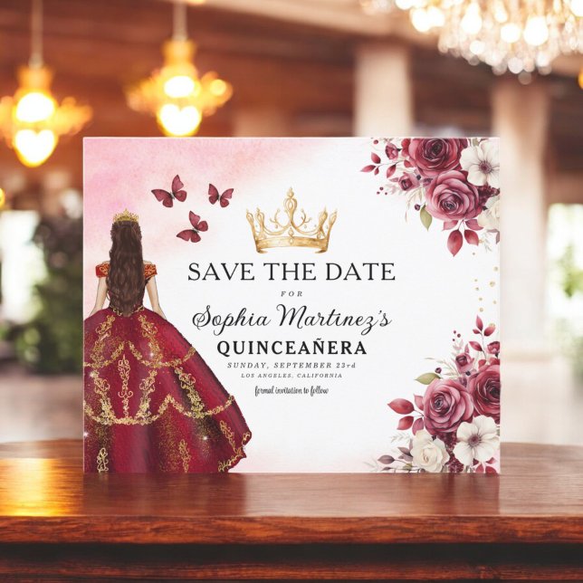 Budget Quinceanera Spara datum Blommig Burgunderrö (Skapare uppladdad)