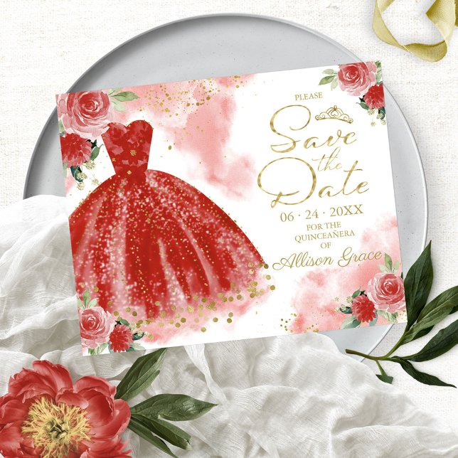 Budget Quinceañera Spara Datum Röd Klänning (Skapare uppladdad)