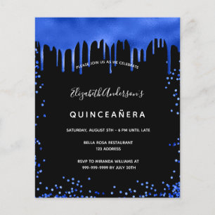 Budget Quinceanera svart kunglig blå inbjudan
