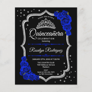 Budget Quinceañera Svart Silver Royalblå Inbjudan Flygblad