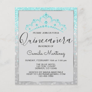 Budget Quinceanera Teal Blue Girly Glitter Flygblad